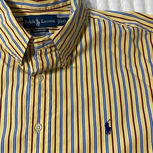 Men's Ralph Lauren Yellow/Blue Striped Button Down Size XXL